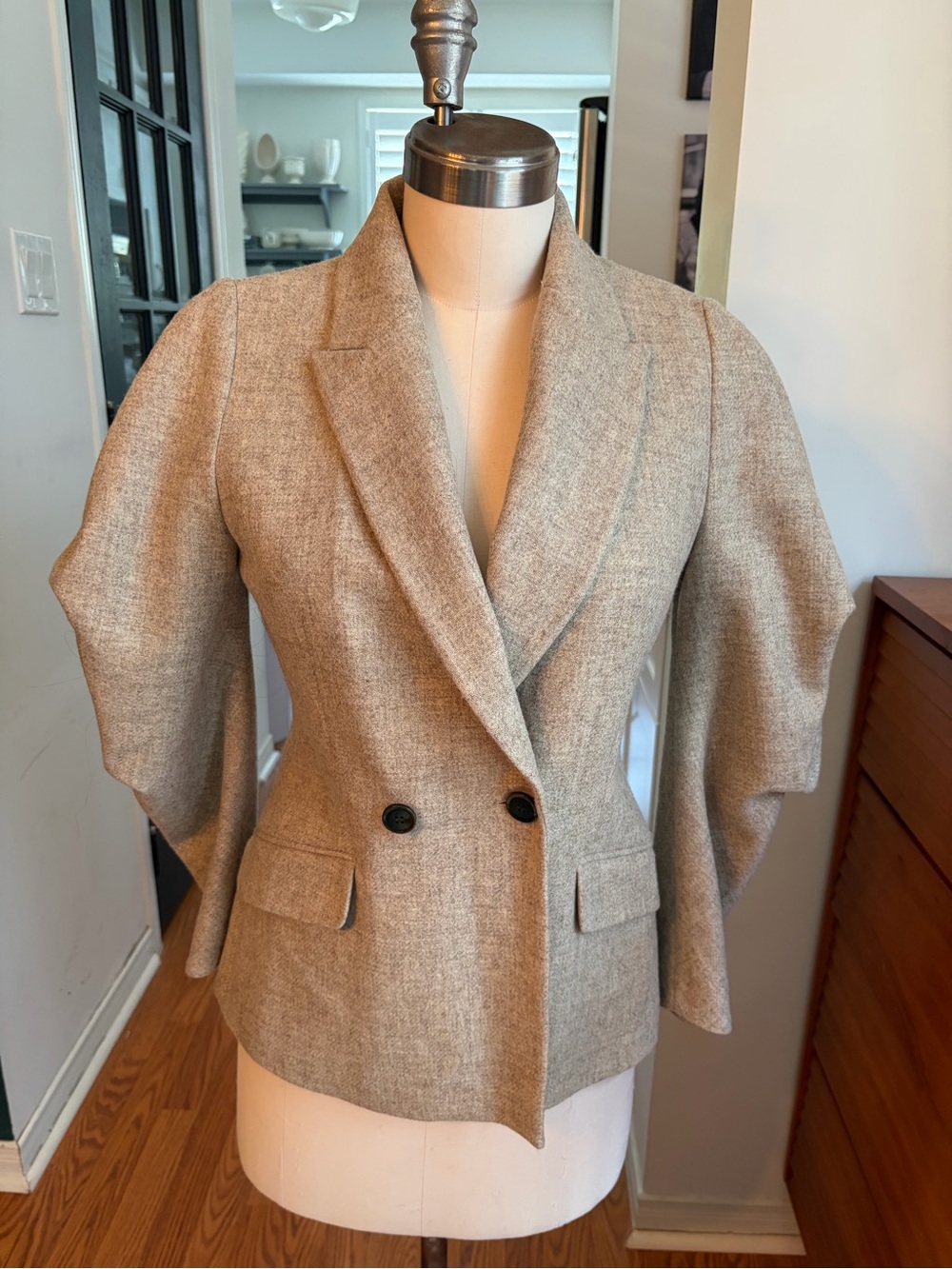 Zara Beige Double-Breasted Tailored Blazer